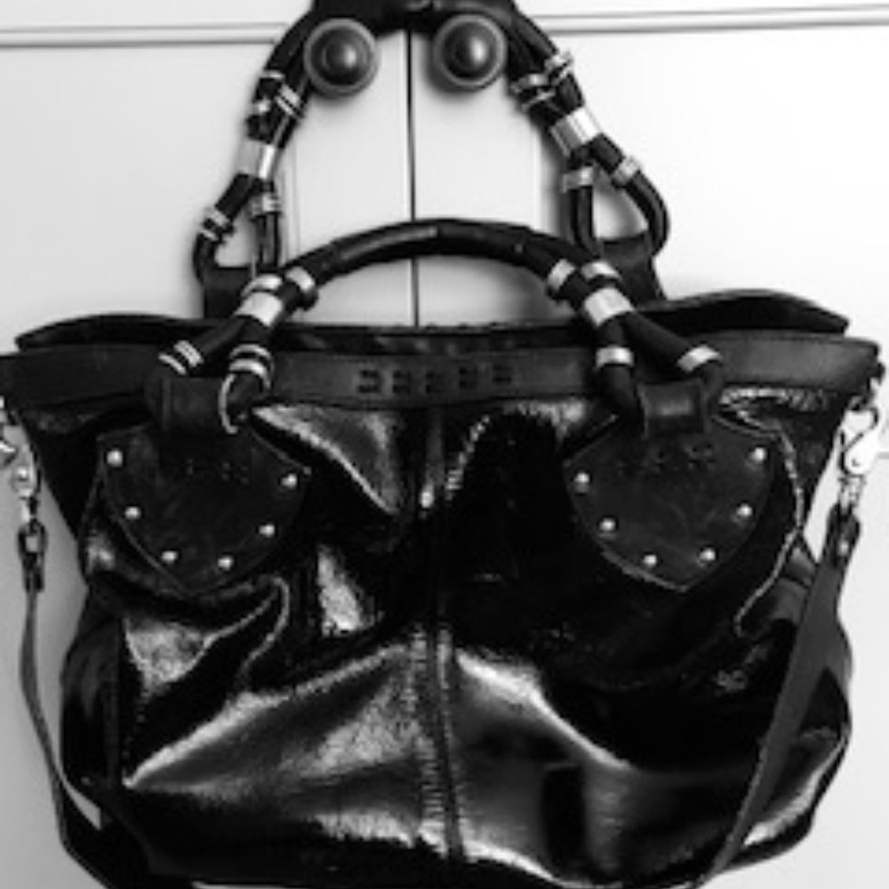 Donald J Pliner Patent Black Leather Handbag